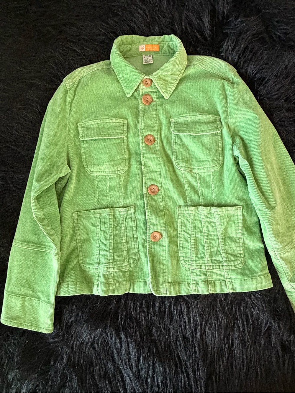 Tulle Bright Green Corduroy Button-Front Jacket